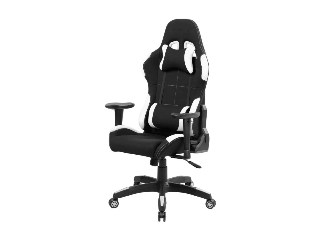 Chaise de jeu Bundaberg, Fauteuil de jeu pour adultes, Chaise de bureau, 57x72h124/134 cm, Noir et Blanc