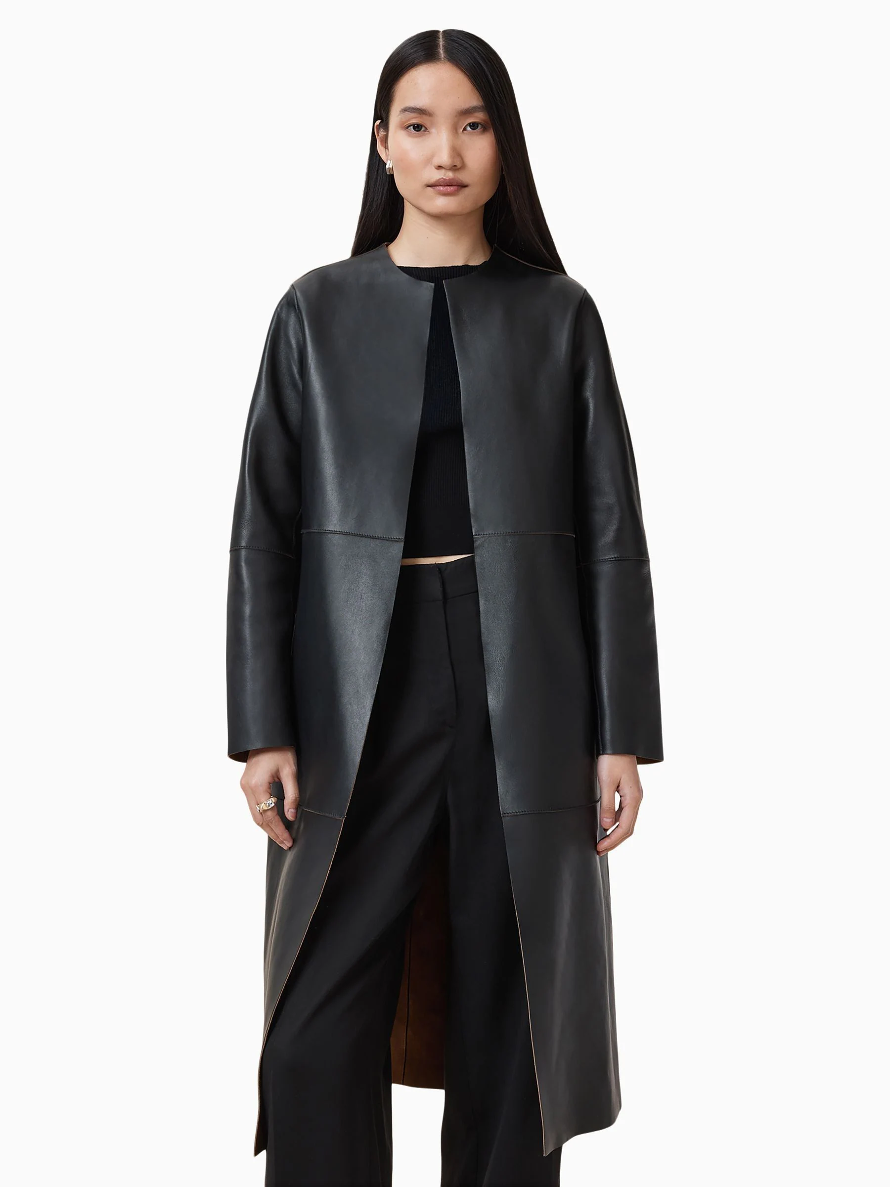AllSaints Selby Omkeerbare Bruine/Zwarte Suède Trenchcoat