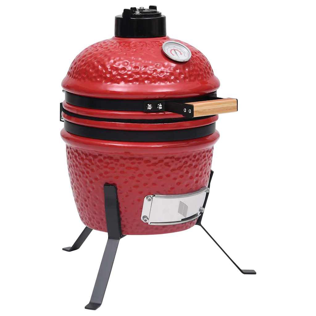 vidaXL Keramische Kamado Grill met Rookoven, 2-in-1, 56 cm, Rood
