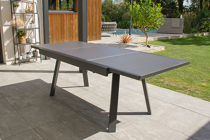 Table de jardin extensible Stockholm en aluminium coloris gris anthracite L.150/220 x l.96 x H.76 cm