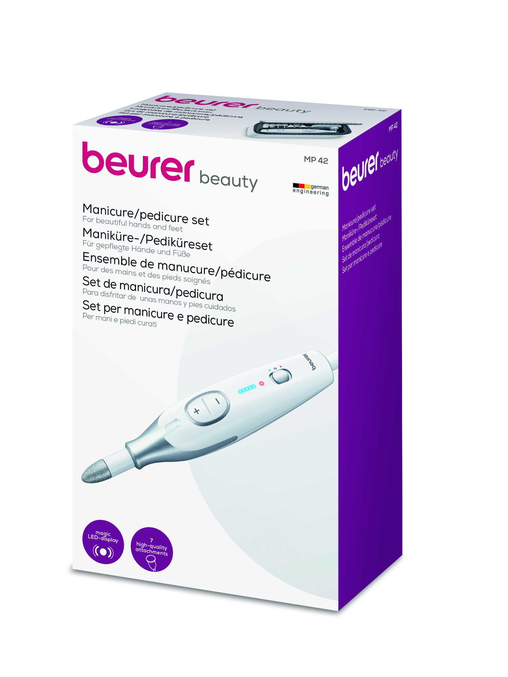 MP 42 (7in1) Elektrische Nagelfräse Nagelpflege Polierwerkzeug Maniküre Pediküre (57400) - Weiss / Silber
