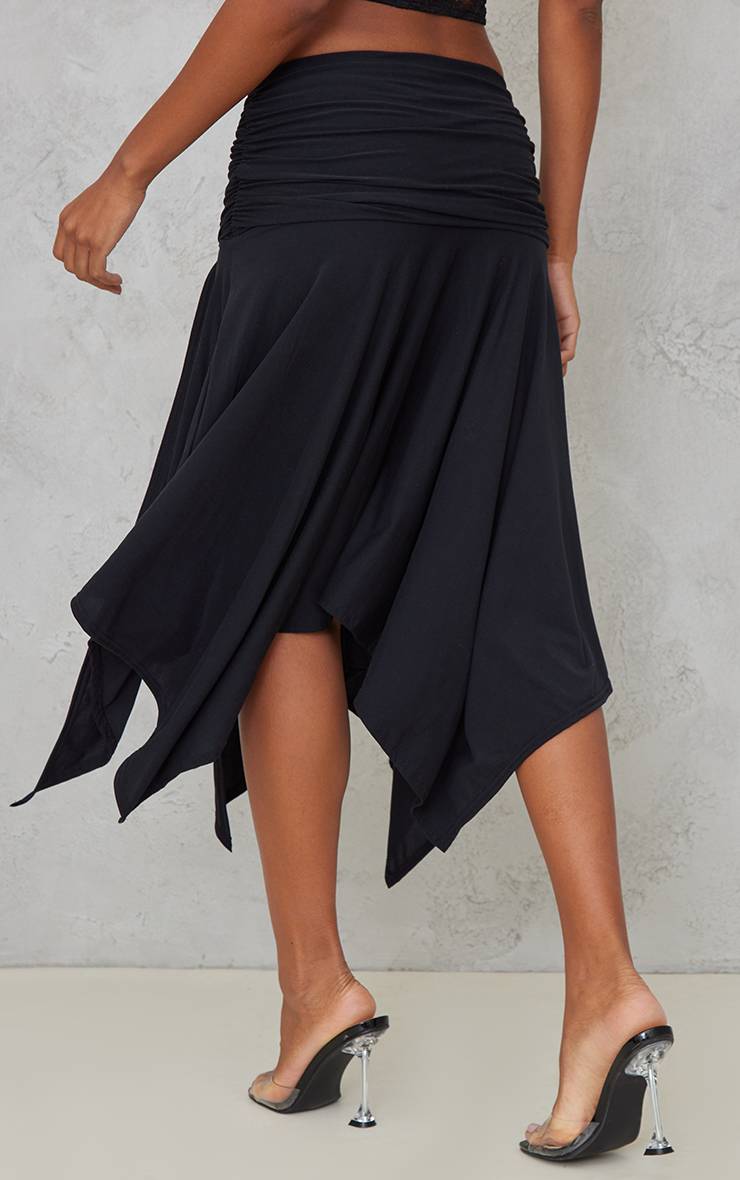 Noir Jupe Midi Asymétrique Froncée Toucher Doux