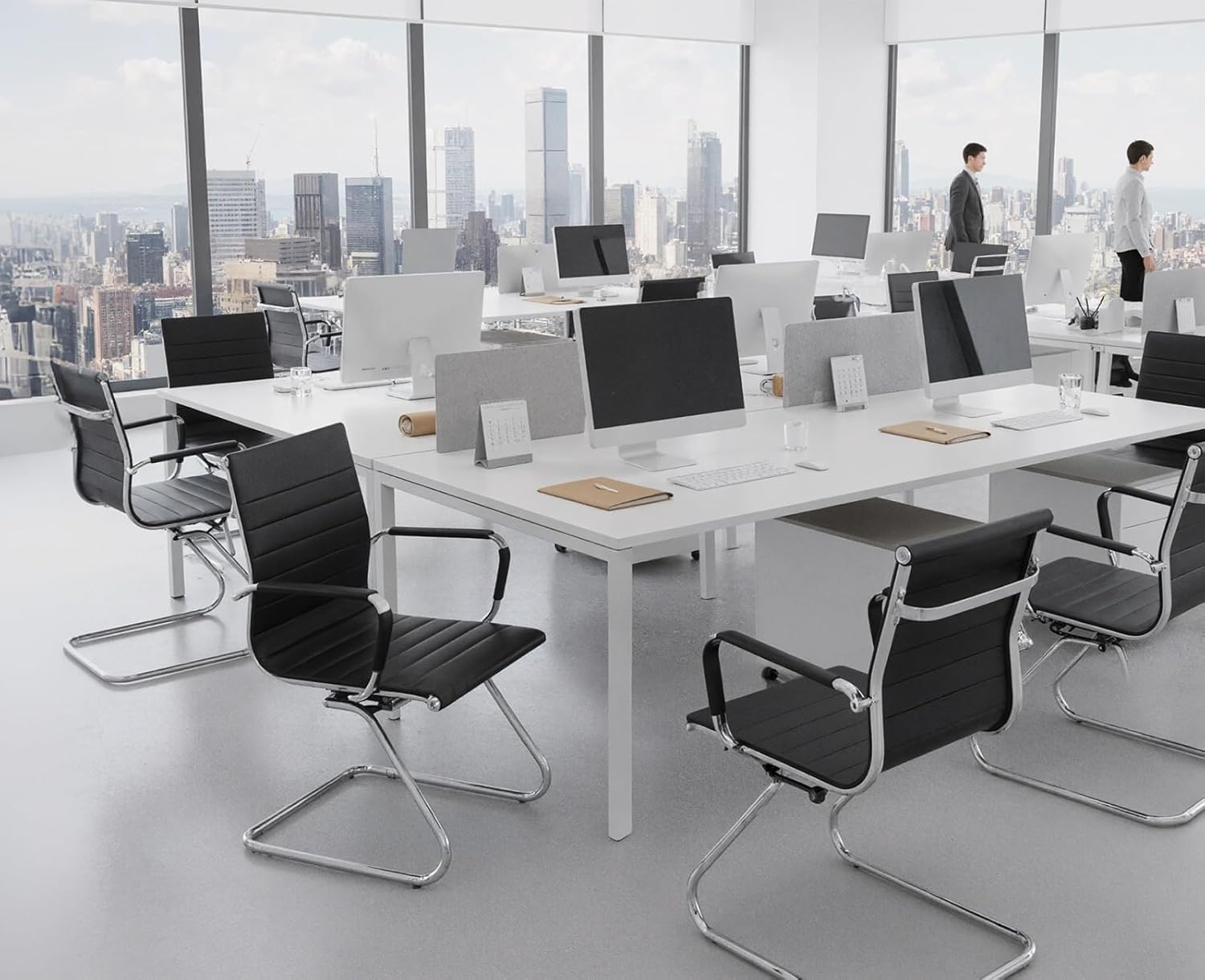 chairus Freischwinger Stühle 2er Set, PU-Leder Besucherstuhl Konferenzstuhl Ergonomisch mit Armlehnen, Bürostühle Konferenz-Raum/Wartezimmer/Büro,Schwarz