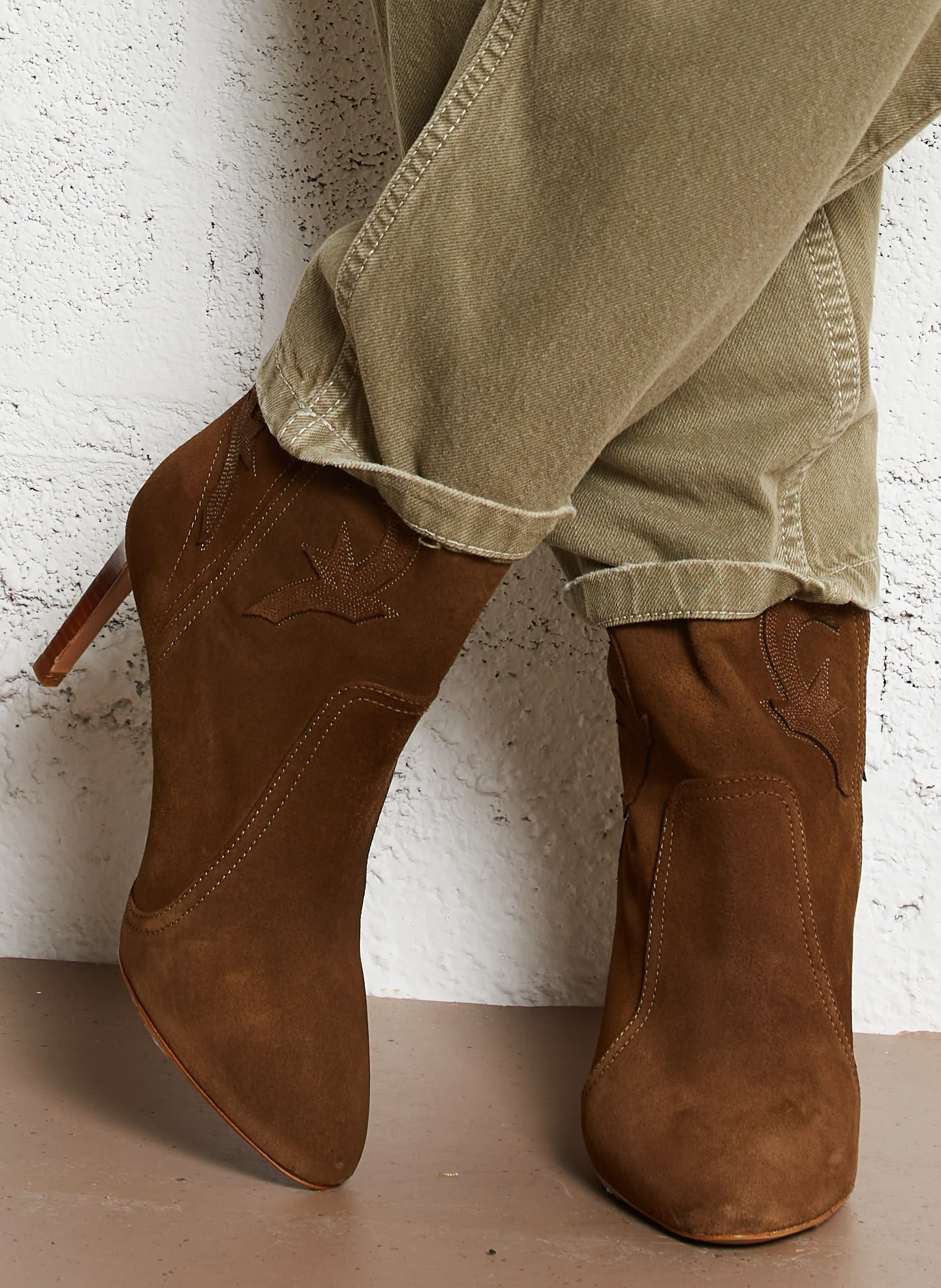 CAITLIN - Bottines à talons en cuir velours | Marron