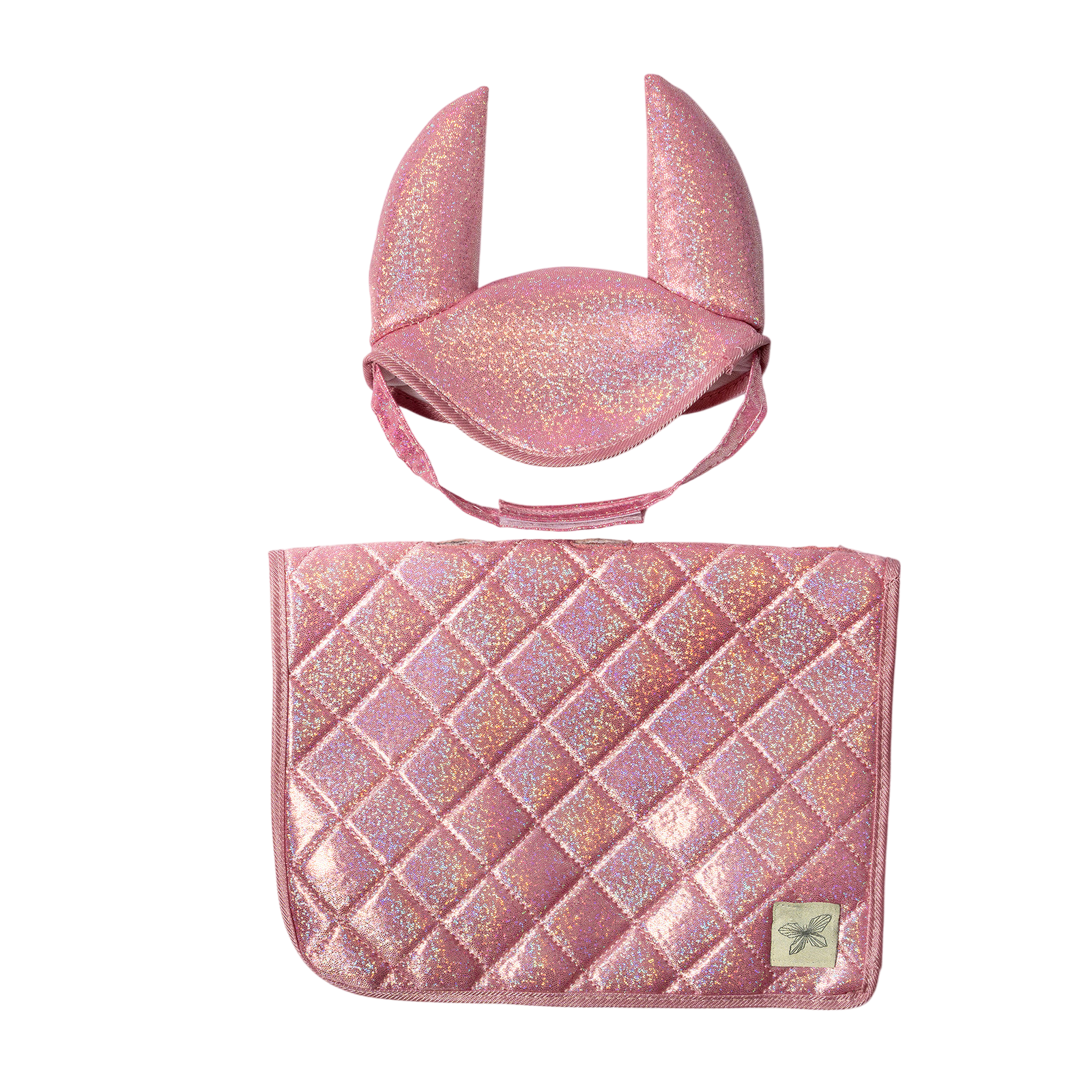 Satteldecke und Haube Pink Glitter für Steckenpferd