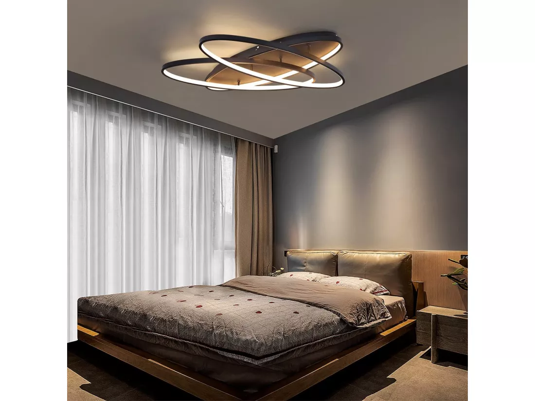 NETTLIFE Plafonnier LED Salon 76 W Lampe de Salon Lampe Noire avec Télécommande Lampe Design Moderne Chambre à Coucher pour Cuisine Couloir Bureau