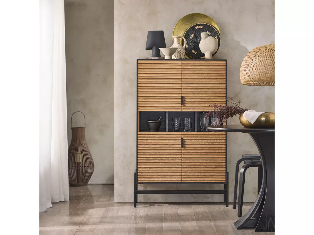SoBuy Buffet de Cuisine, Armoire de Cuisine, Vaisselier Cuisine, Meuble de Rangement pour Cuisine, Salle à Manger, Salon, avec 3 Compartiments Ouverts, 84 x 40 x 132 cm, HFSB03-SCH
