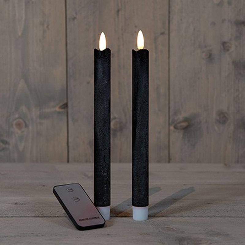 Anna's Collection LED dinerkaarsen - 2x - zwart - 23 cm - met afstandsbediening