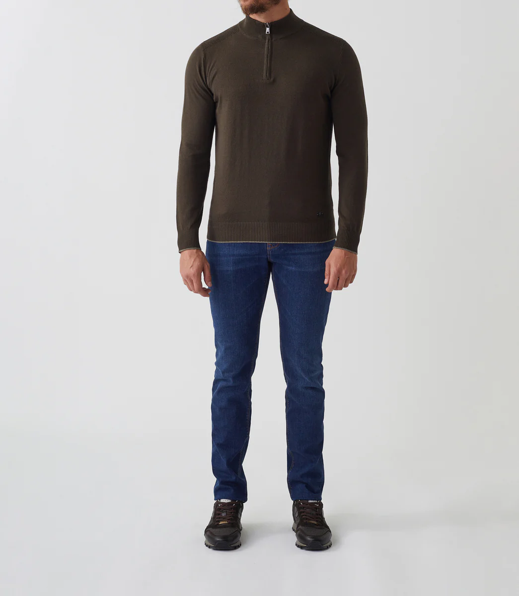 Pull col zippé coton-cachemire kaki 