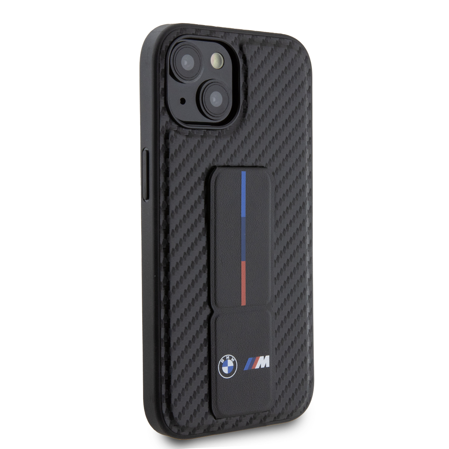 iPhone 15 Leder Hardcase Hülle Grip Stand Smooth (BMHCP15SGSPCCK) - Schwarz
