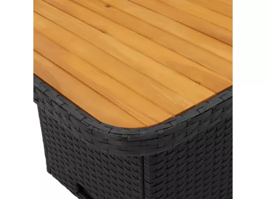 Table de jardin noir 90x55x71 cm résine tressée et bois acacia