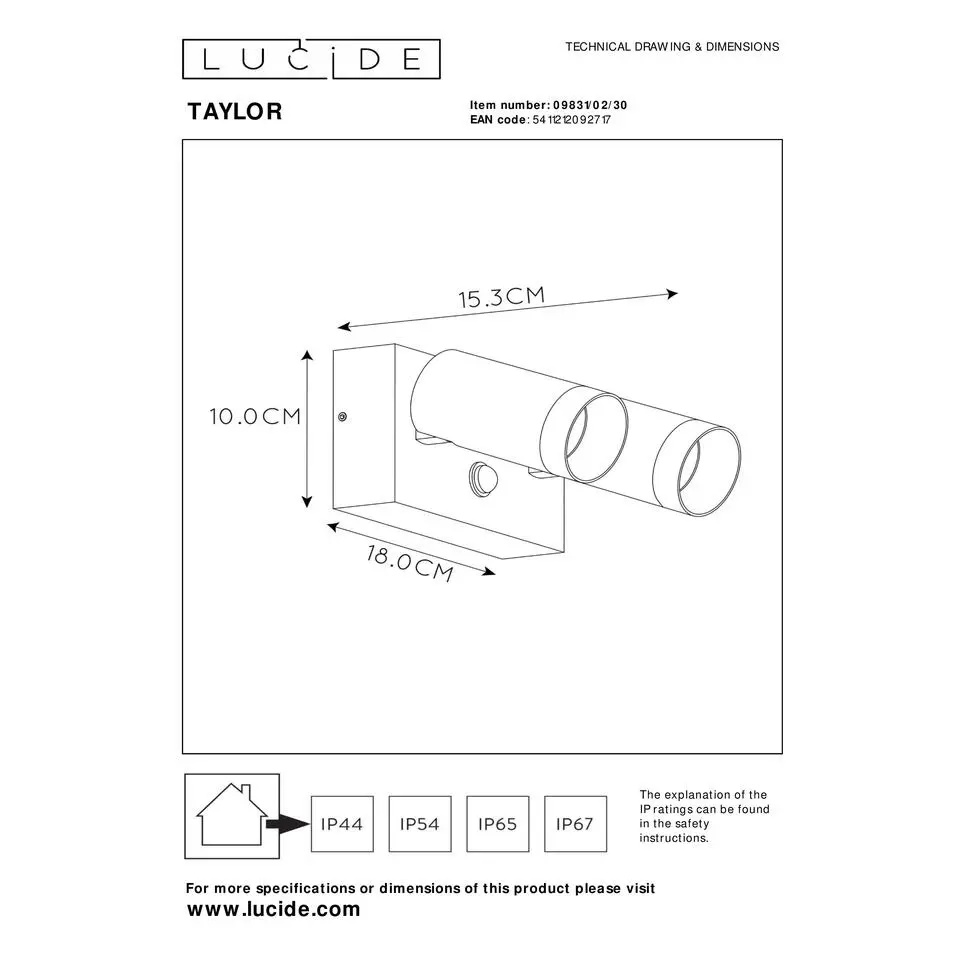 Lucide TAYLOR Wandspot - Zwart