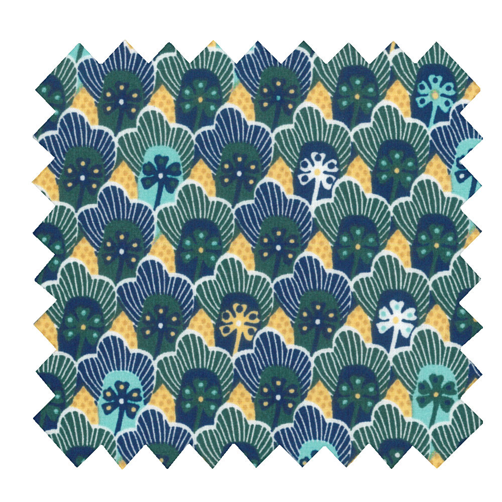Tissu Coton Au Mètre Fleurs Géo Vert Jaune Ex1071