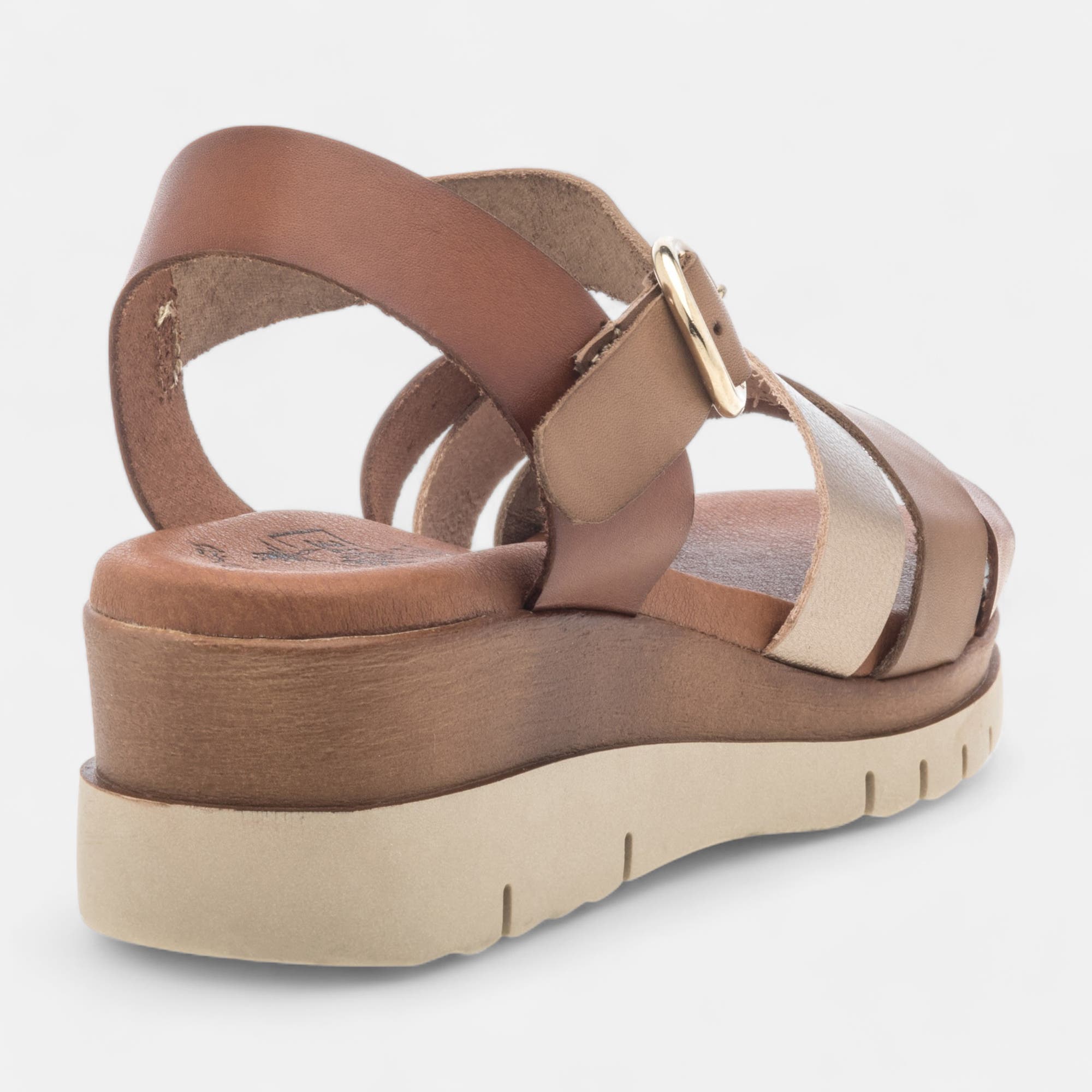 Sandales à talon compensé Femme en cuir cognac