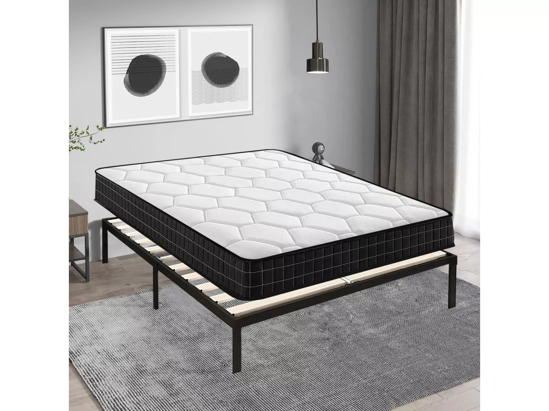 Lit Ensemble Matelas et Sommier 160x200 cm - Matelas 160x200x16cm Mousse - Sommier 160x200cm avec Pieds (Deux colis)