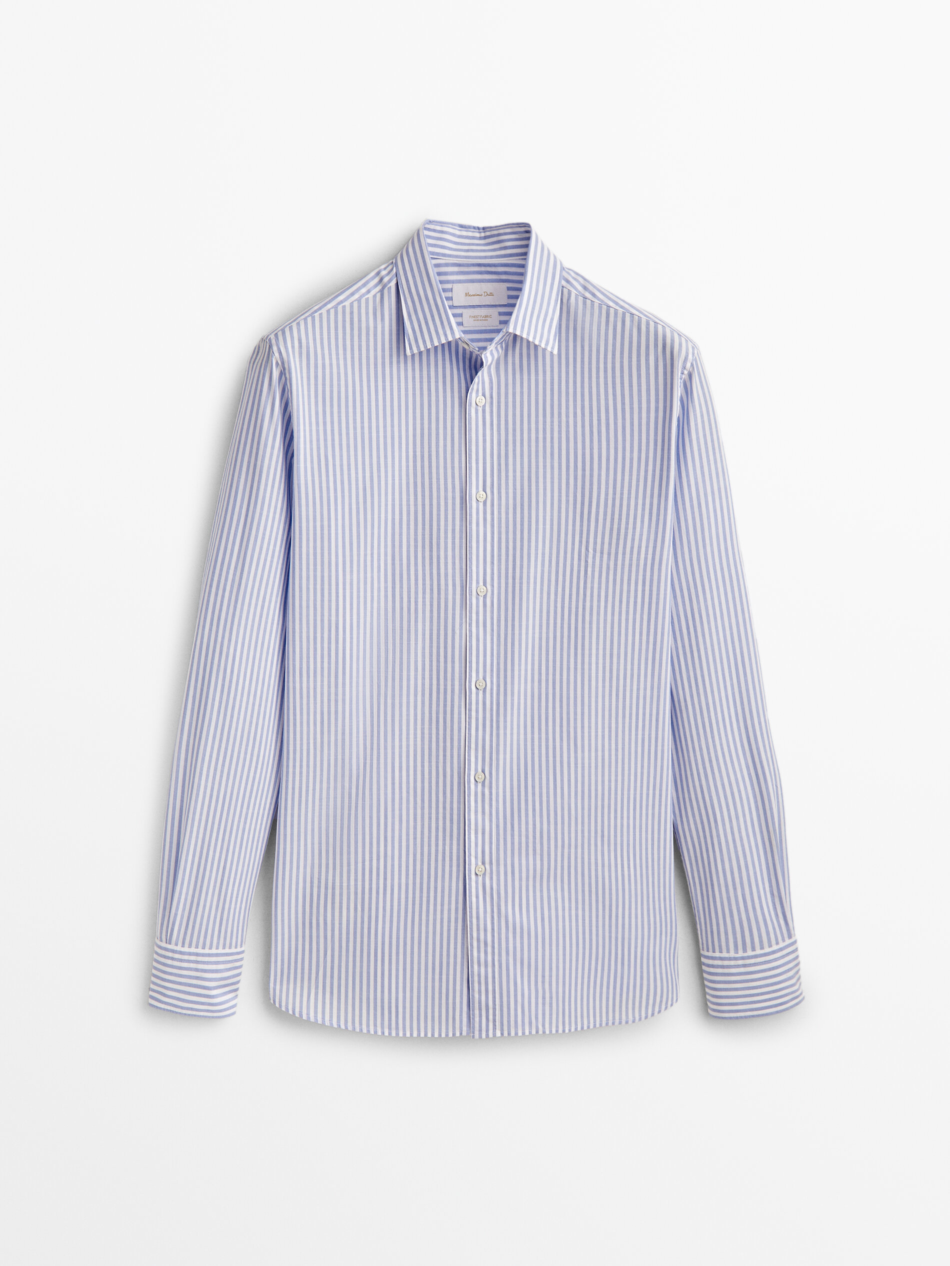 Camisa Rayas de algodão com corte slim - AZUL CLARO