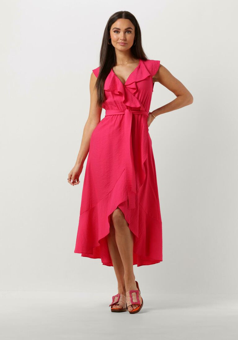 ACCESS roze access midi jurk sleeveless dress with ruffles