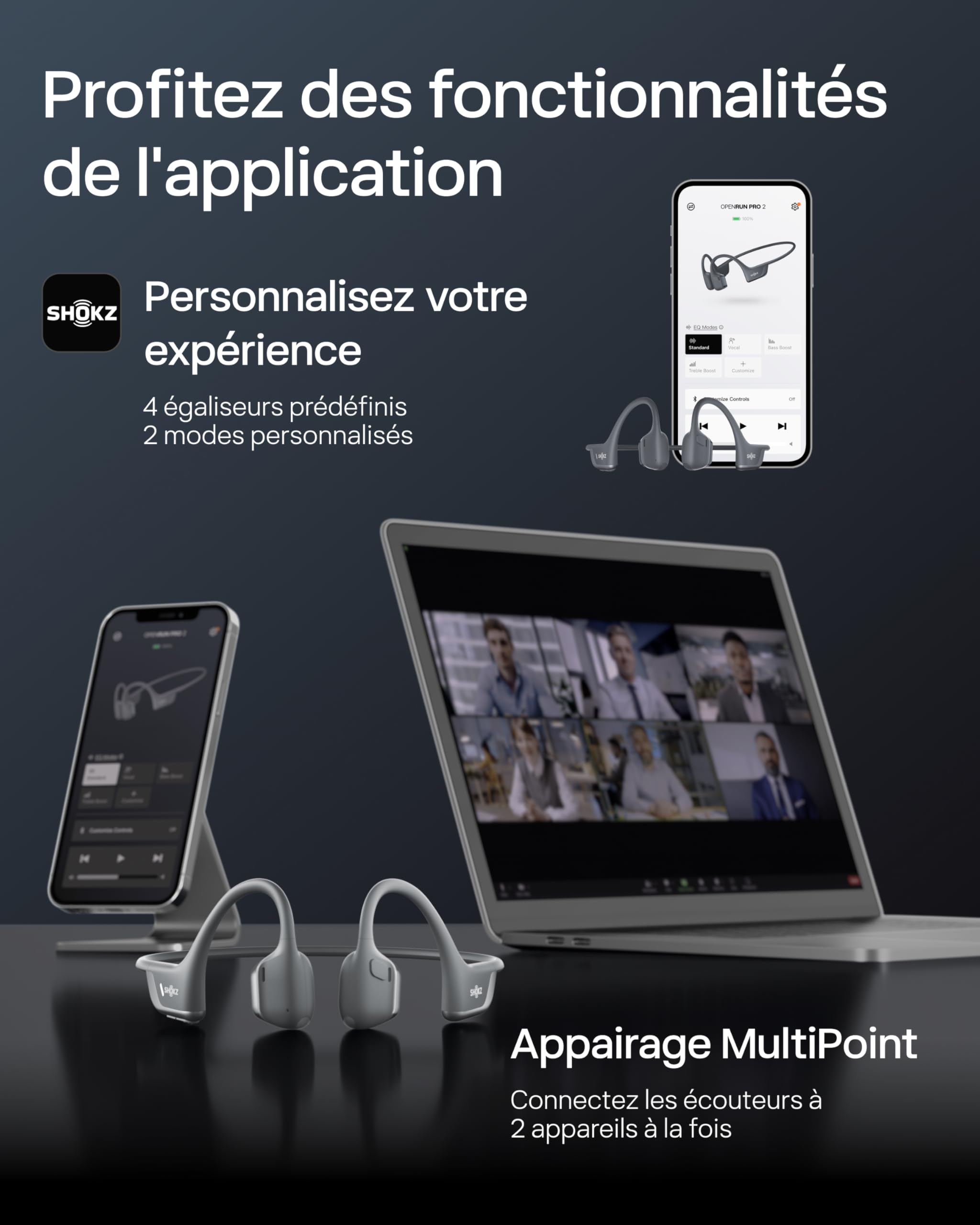 SHOKZ Casque à Conduction Osseuse OpenRun Pro 2 Mini, Écouteurs sans Fil Bluetooth 5.3, Microphones Réducteurs de Bruit, Étanchéité IP55, 12h d’Autonomie, Charge Rapide USB-C, Noir