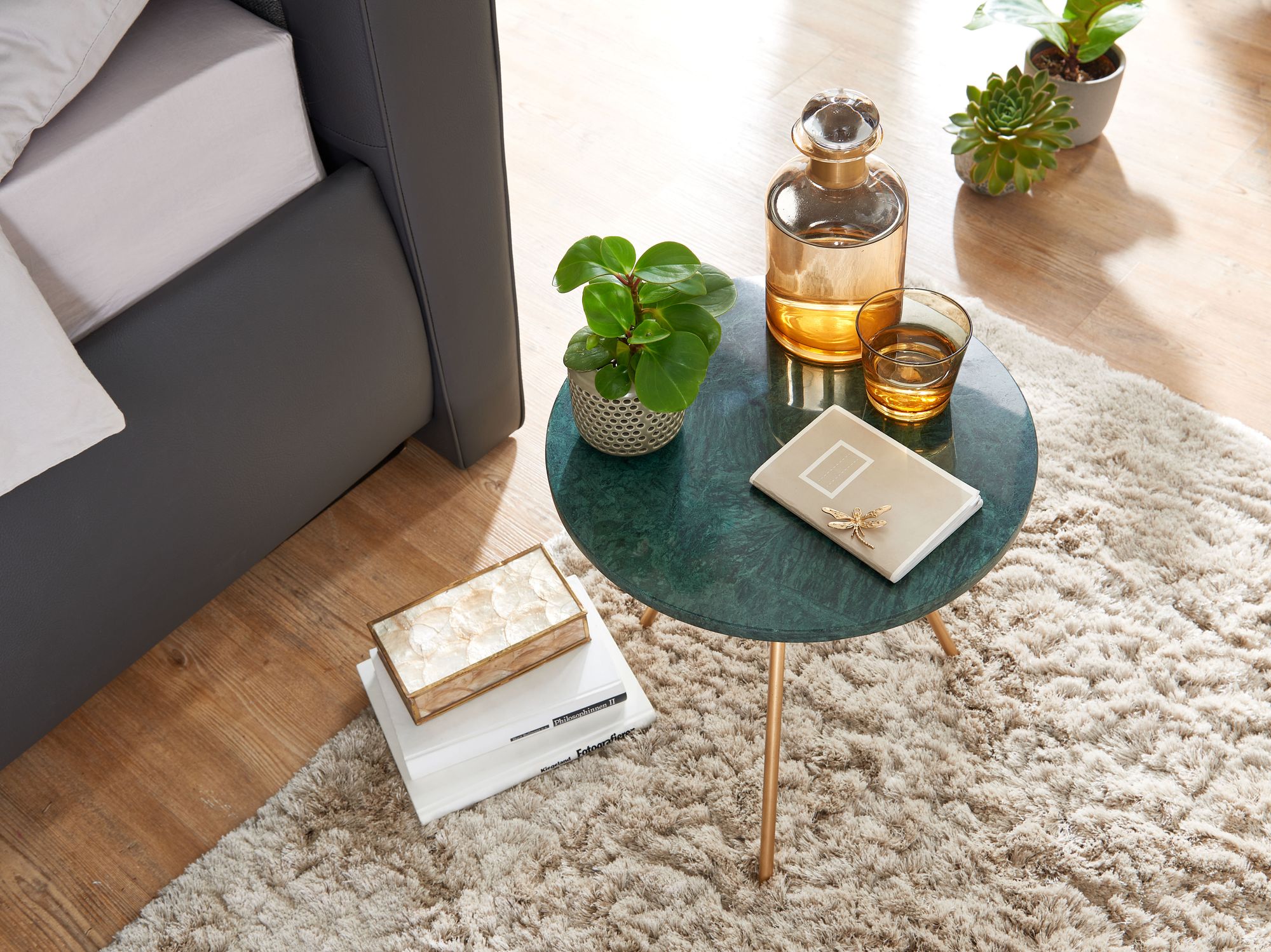 Beistelltisch FineBuy Sofatisch Echter Marmor Ø 38 cm Tisch Wohnzimmertisch Rund
