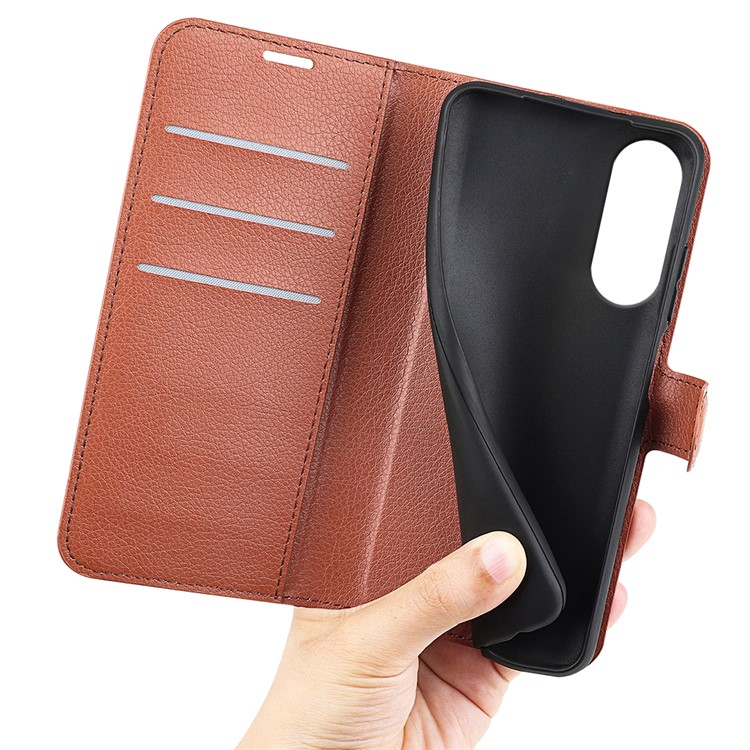 Samsung Galaxy S25 Edge Leder Tasche Flip Cover Litchi Look - Braun