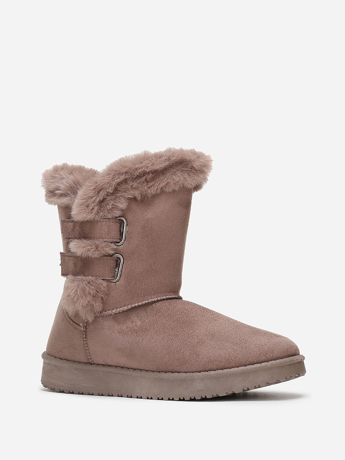 Boots fourrées en suédine à scratchs- Taupe