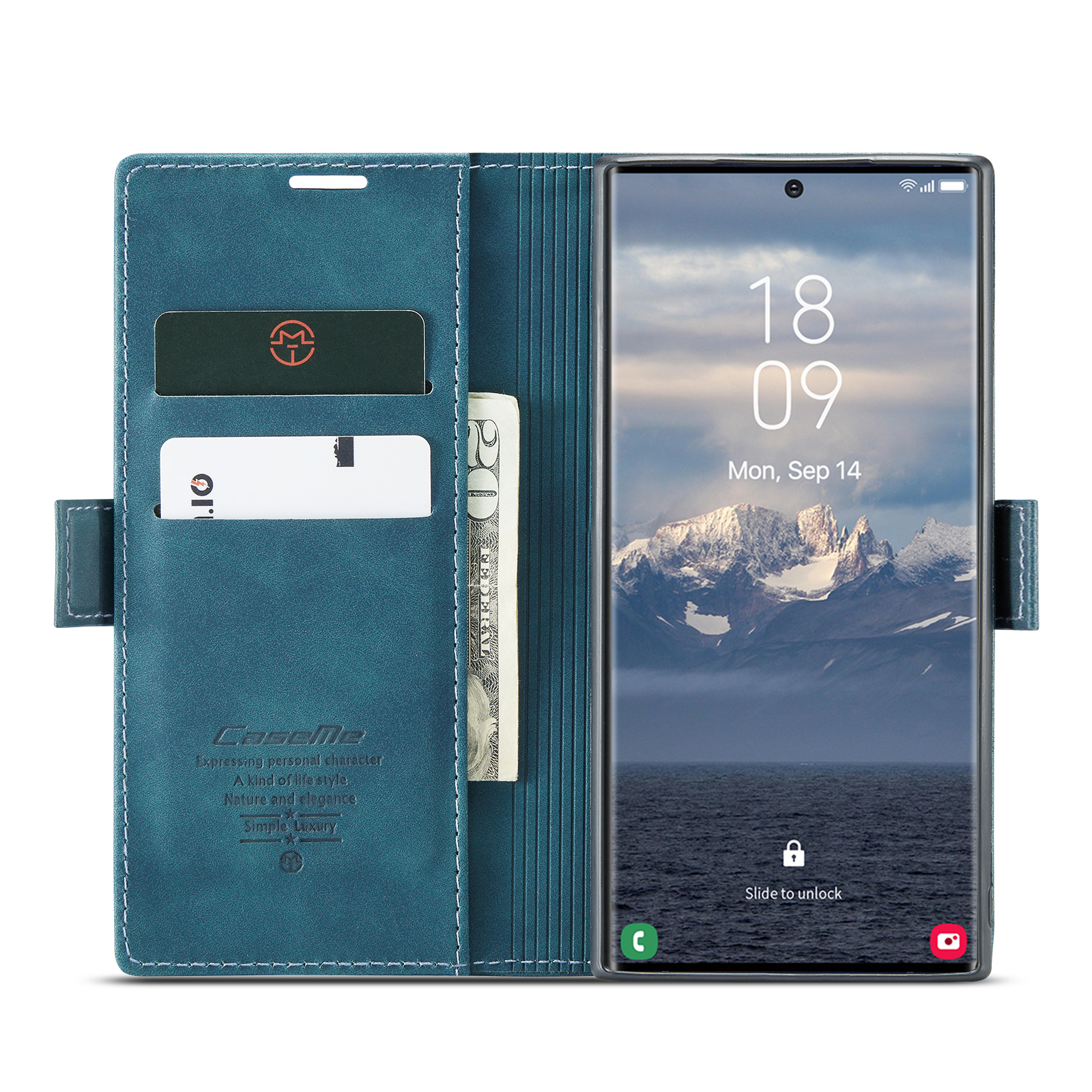 Samsung Galaxy S25 Ultra Leder Tasche Flip Wallet Etui mit Kartenfächern - Blaugrün