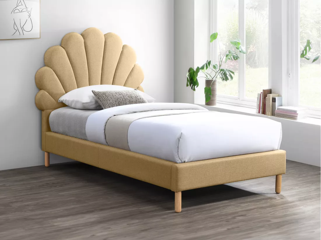 Lit coquillage 90 x 190 cm - Tissu - Beige - MOANA