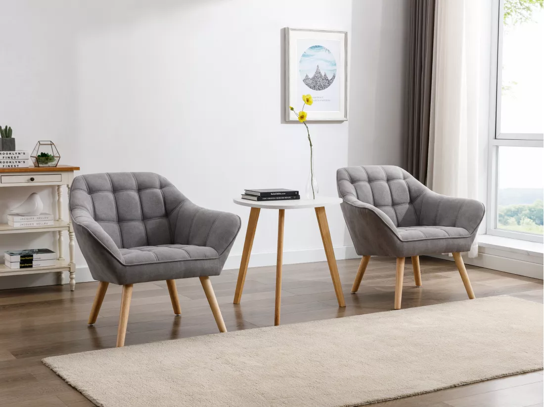 Canapé 2 places et fauteuil en tissu gris CASERTA