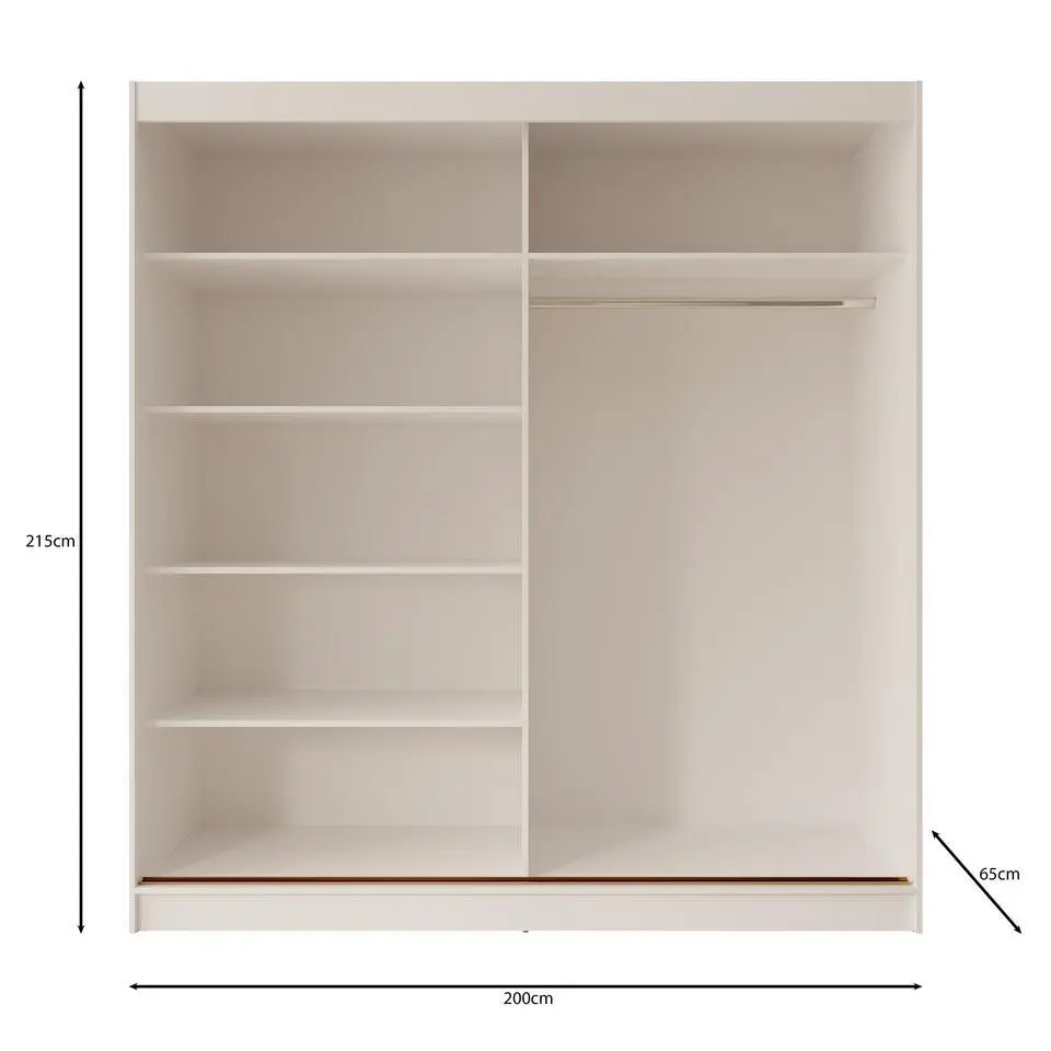 Meubella - Moniq - Kledingkast met schuifdeuren - Wit - 200x65x215 cm