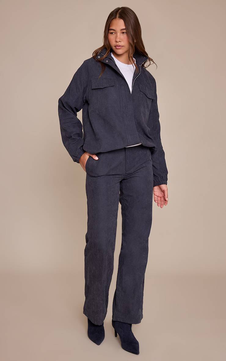 Bleu Marine Pantalon Droit Peau De Pêche