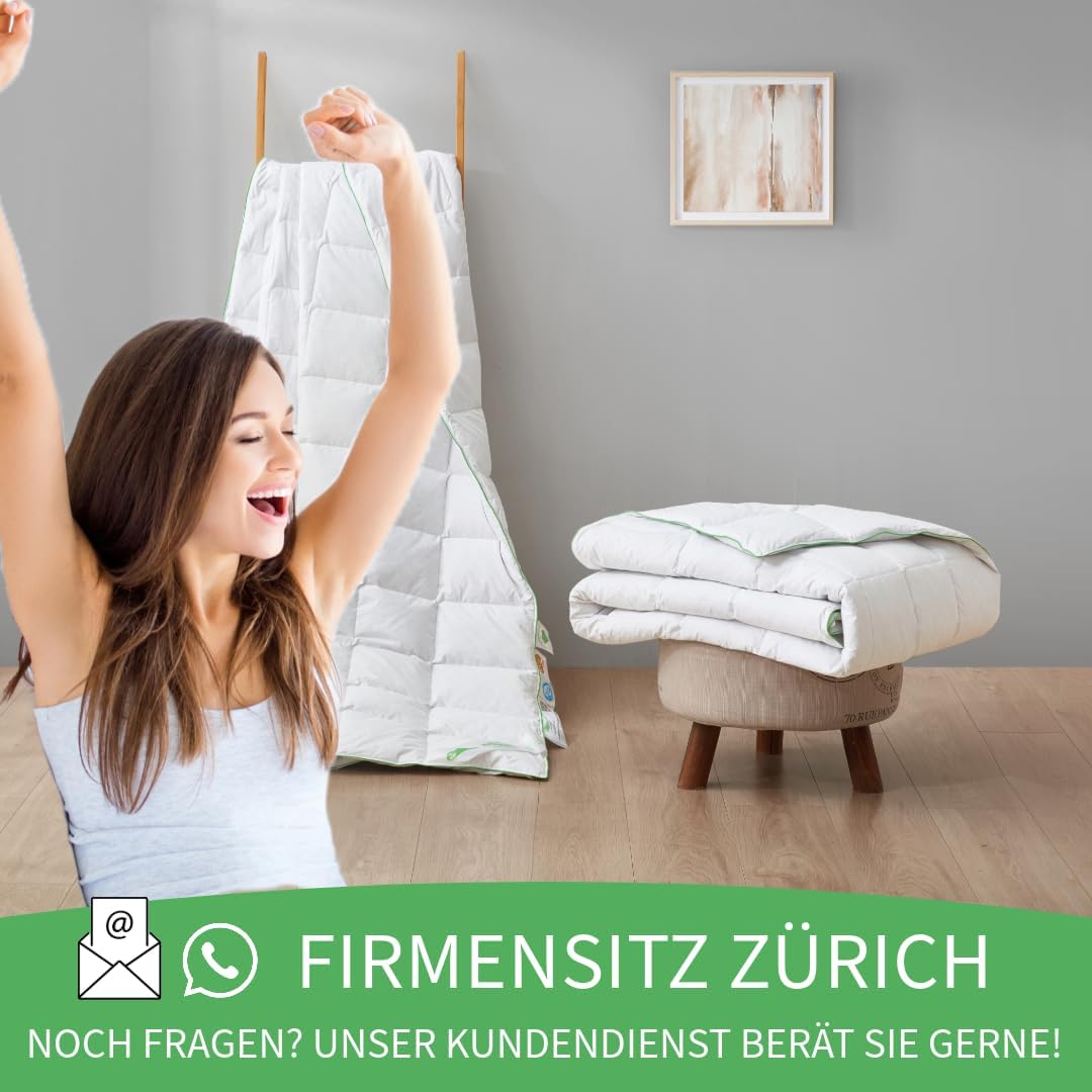 Welldora Komfort Bettdecke 200x200 Sommer | 100% Extraweiche Federn & Daunen | Fachärztlich geprüft, Oeko-Tex, Allergiker | Zertifiziert für Tierwohl | Dünne leichte Sommerdecke Daunendecke 200x200
