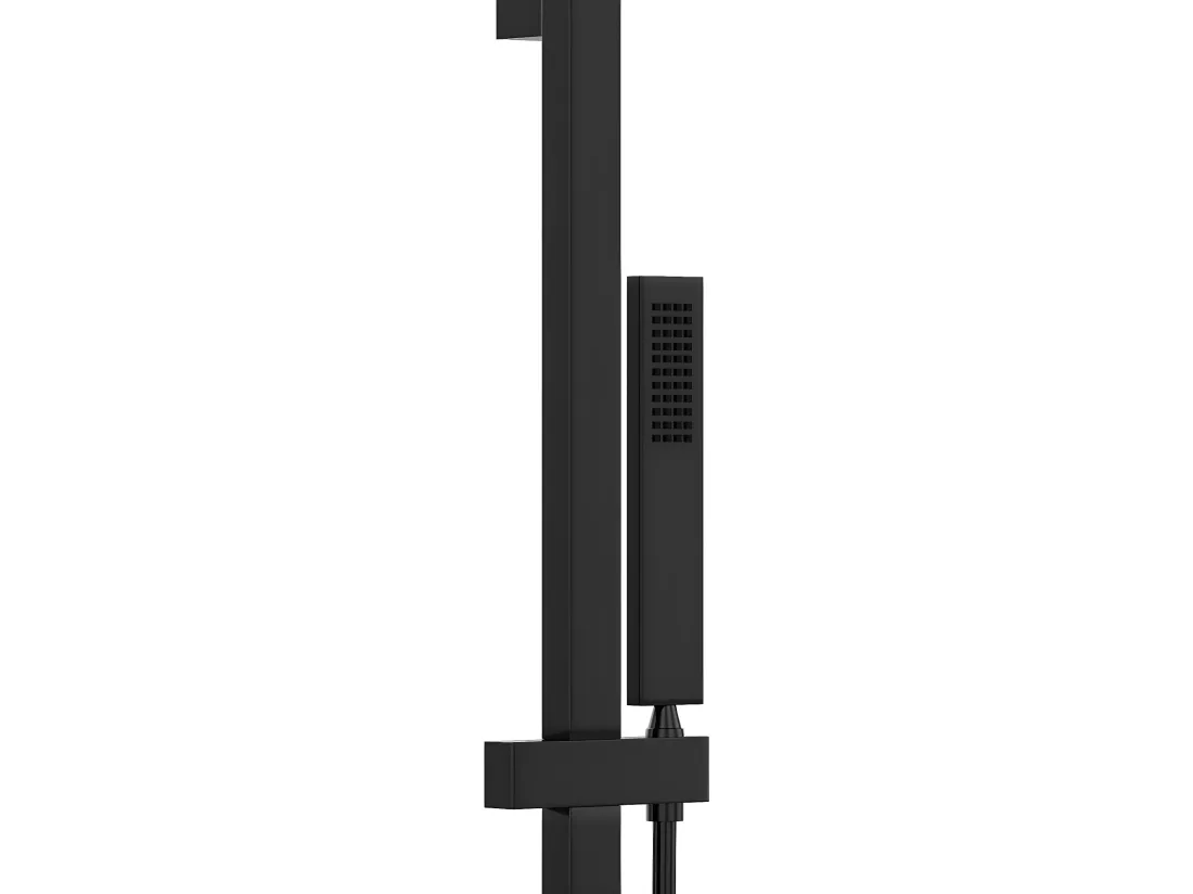 Ensemble de douche encastrable avec mitigeur thermostatique et support mural réglable - Noir mat - TEREK