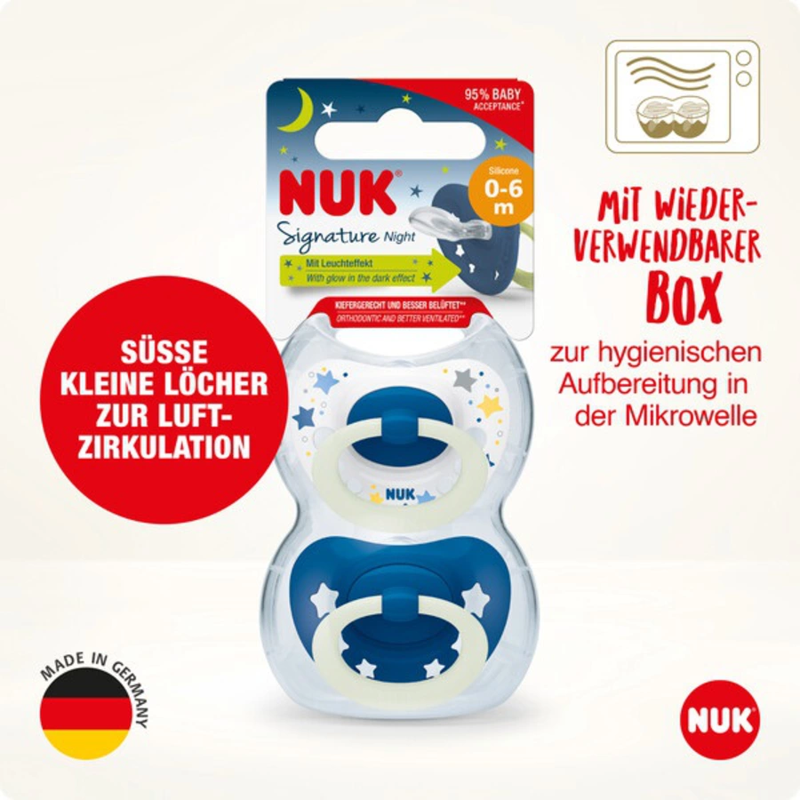 NUK Nachtschnuller Signature Night Silikon Gr. 2, dunkelblau 4 Stück
