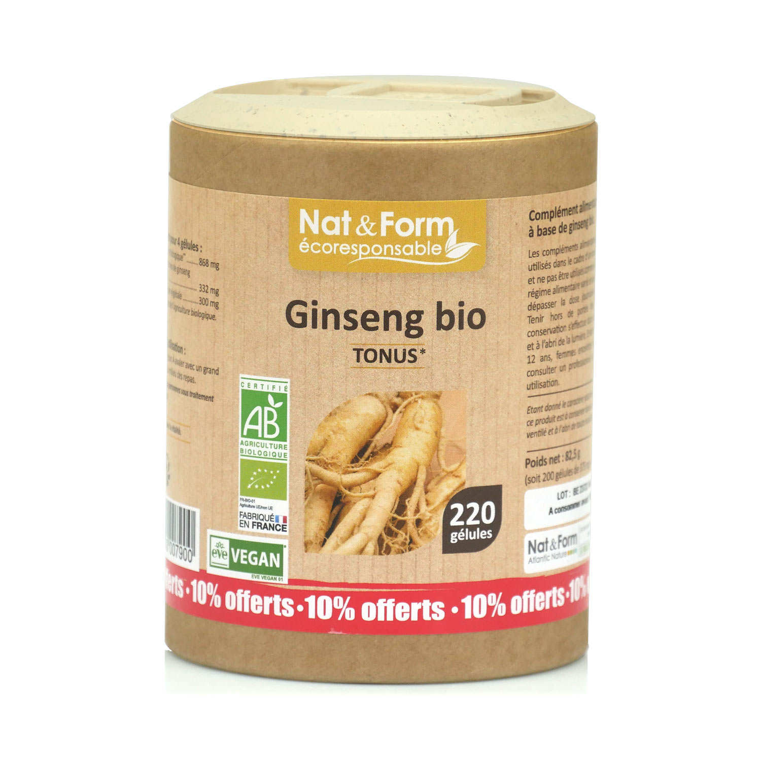 Ginseng bio - 200 gélules de 375mg
