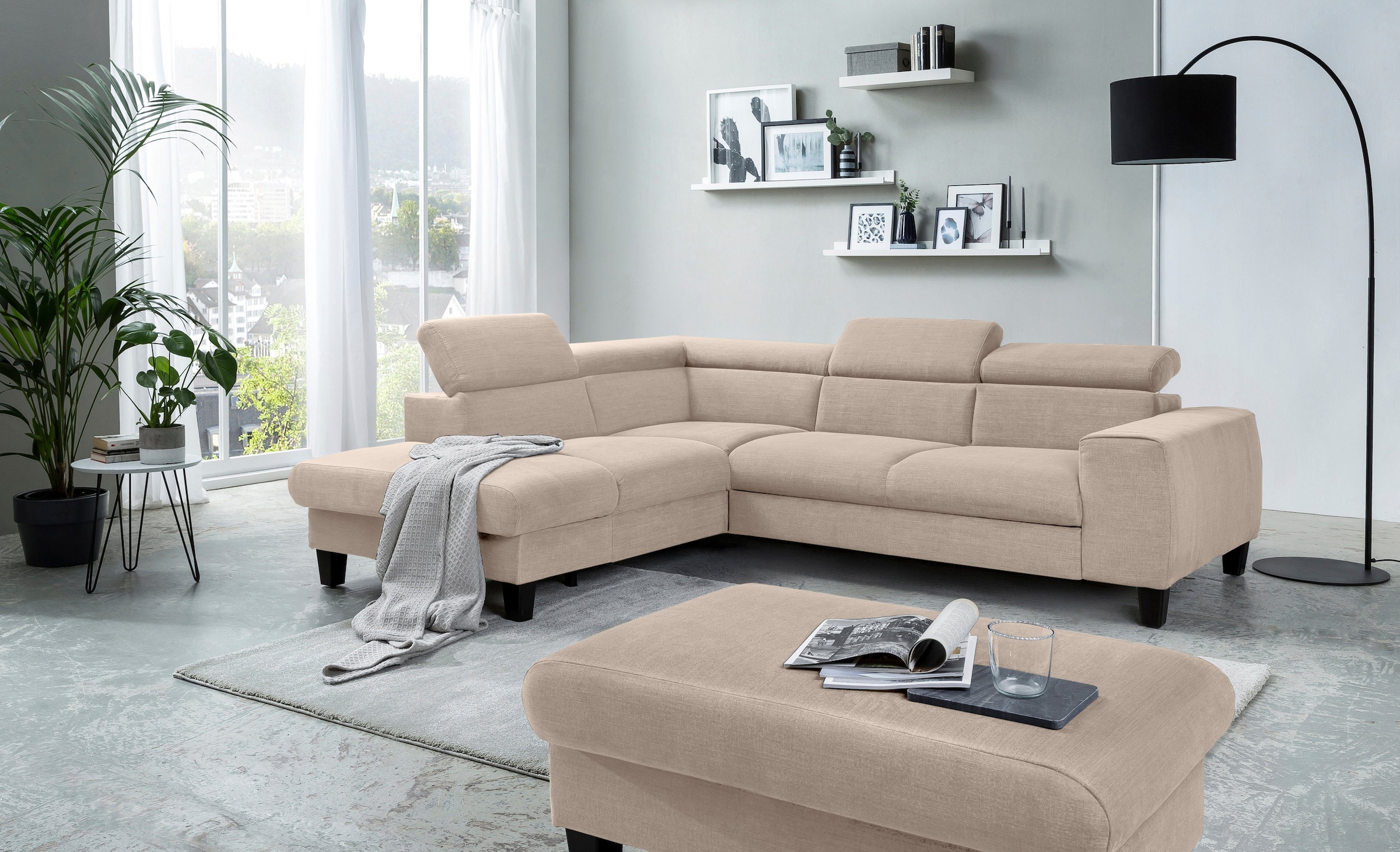 COTTA Polstergarnitur »Morven L-Form« Set,  Set bestehend aus: Ecksofa mit Kopfteilverstellung & Hocker