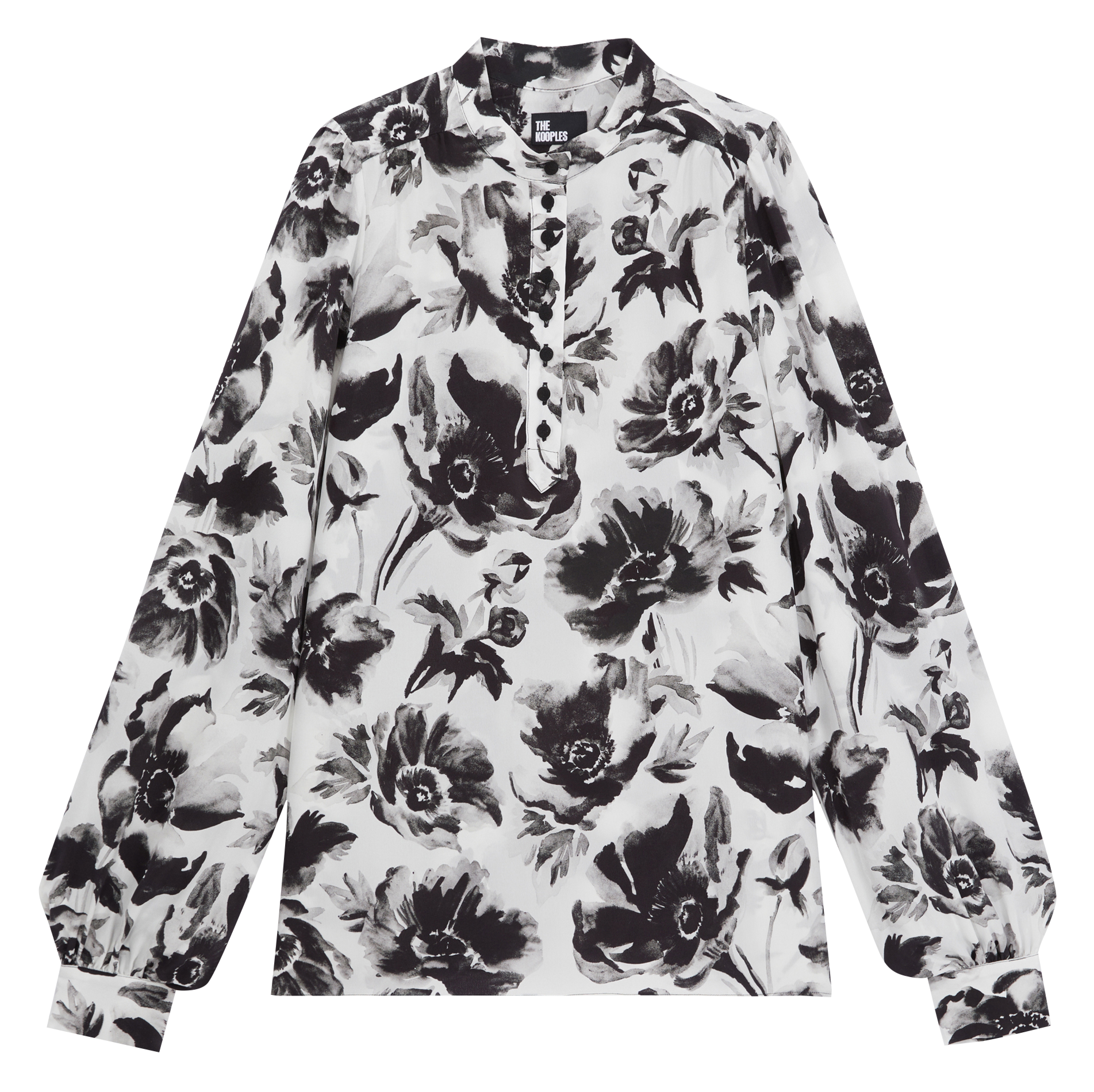 Blouse col rond en soie | Noir