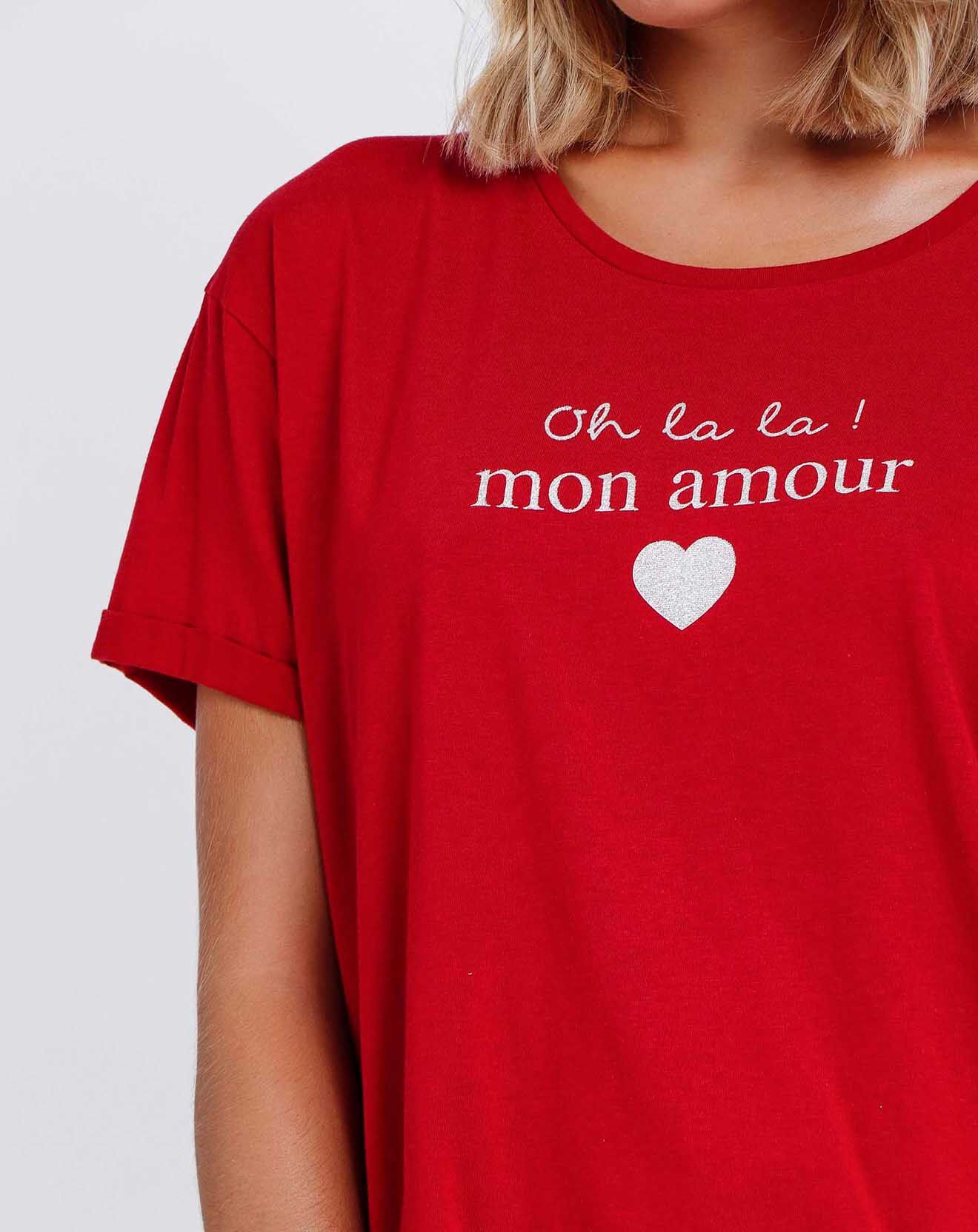 Admas Pyjama T-Shirt & Pantalon Zara rouge/blanc