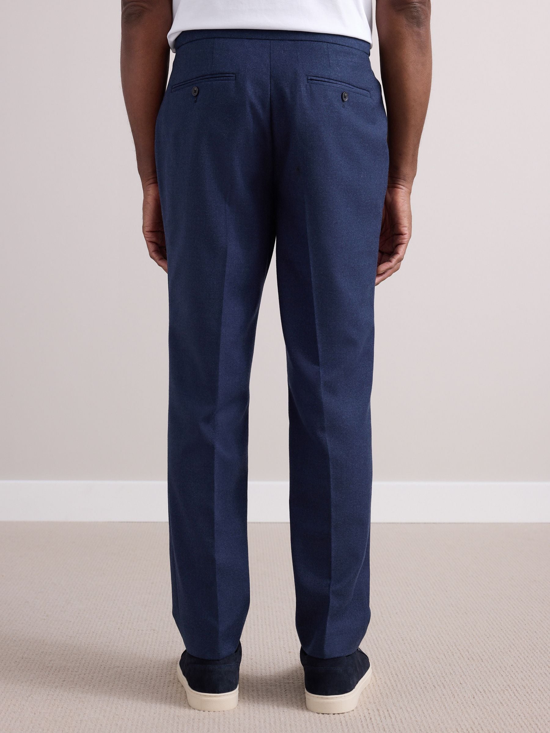 Marineblauw - Wollen Rijke Slim Textuur Broek Met Zijverstellers
