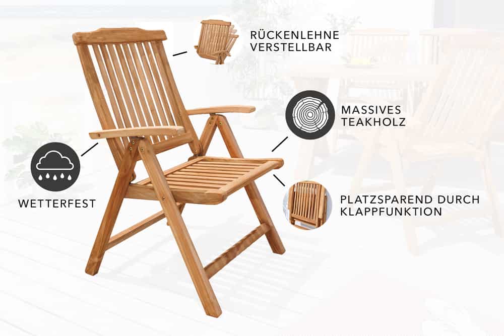 Massiver Gartenstuhl EMPIRE TEAK Teakholz klappbar