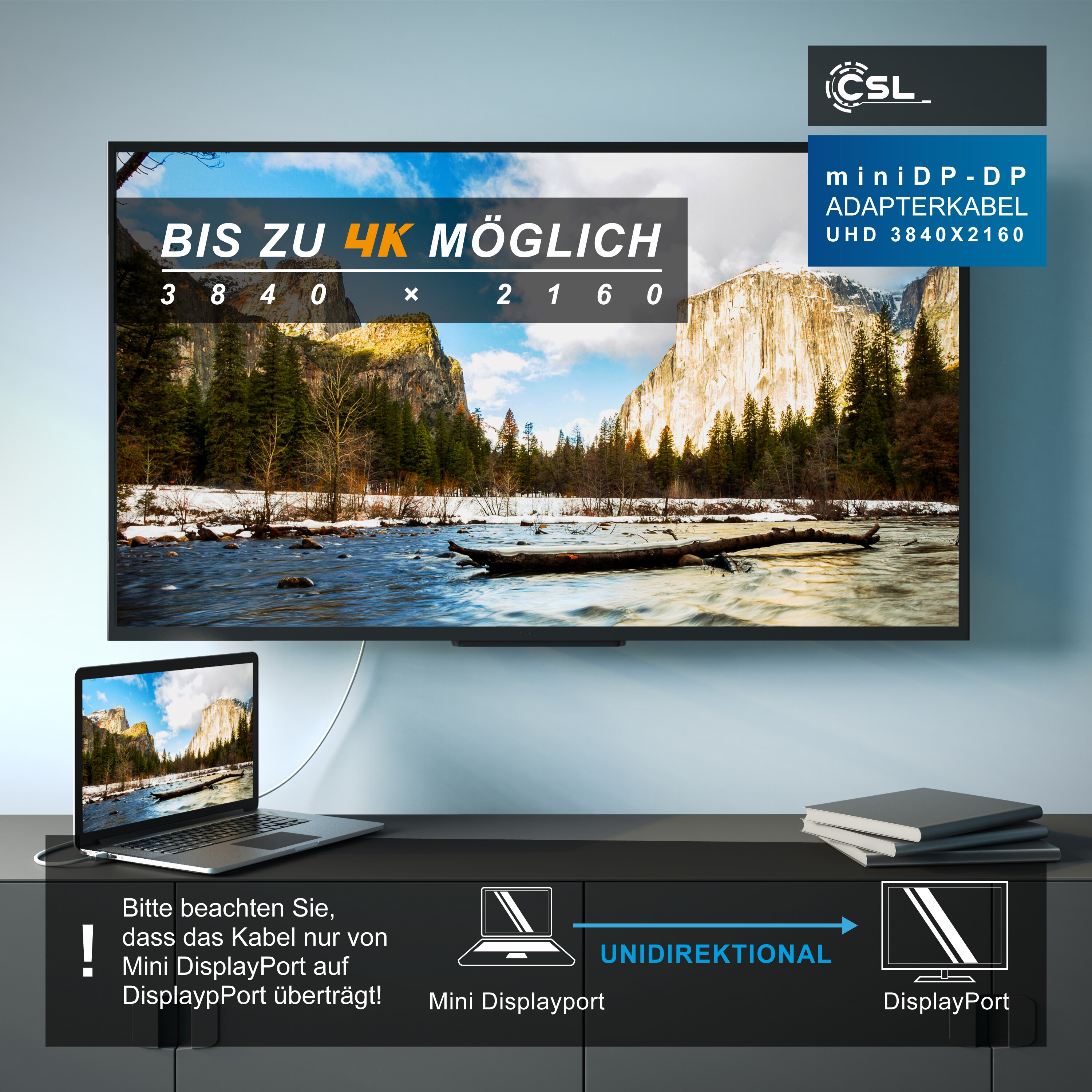 CSL Mini DisplayPort zu DisplayPort Audio- & Video-Kabel, FullHD MiniDP Monitor Kabel, Verbindungskabel - 2m