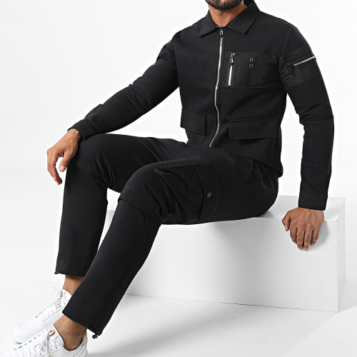 Ensemble Veste Zippée Et Pantalon Cargo AJ-8040-8030 Noir