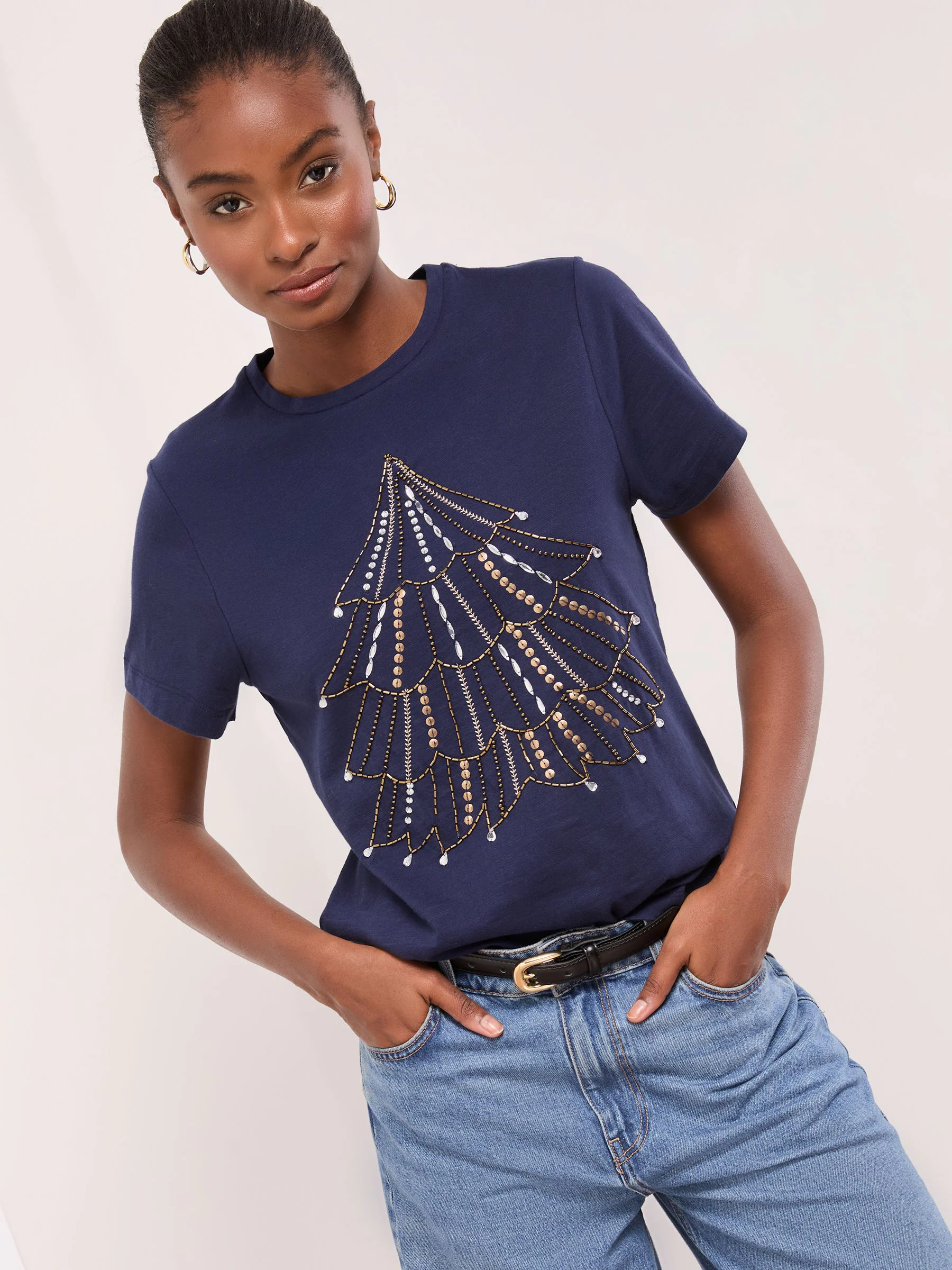 Navy Blue Embellished Tree - Lipsy T-shirt met ronde hals