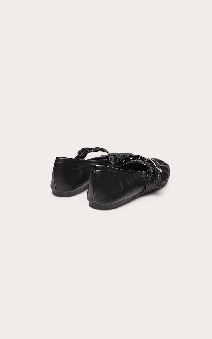 Noir Ballerine En Synthétiquecuir Froncée Avec Détail Boucle