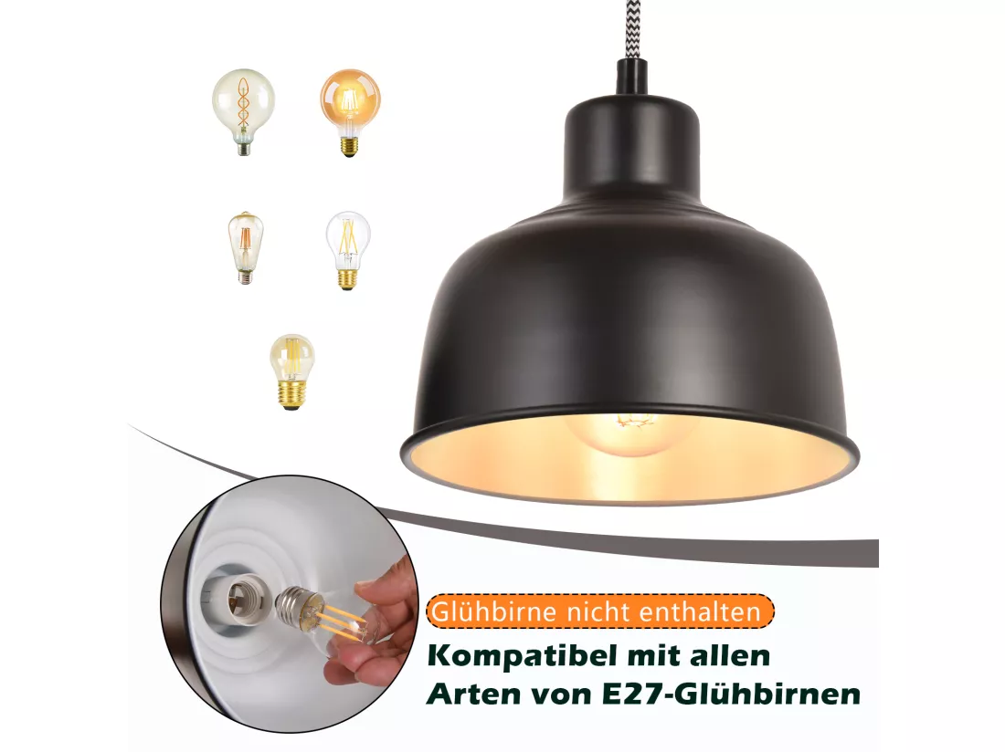 NETTLIFE Lampe à Suspension Vintage 3 Flammes Rétro Industrial Noir Lampe de Table E27