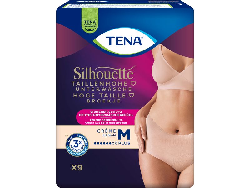 Tena Silhouette Plus Pants Crème Medium 9 Stück Schützende Unterwäsche mit hoher Taille bei mittlerer bis schwerer Blasenschwäche