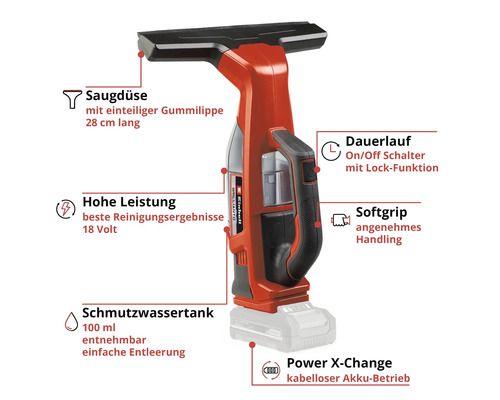 Einhell Power X-Change BRILLIANTO accu raamreiniger, zonder accu en lader