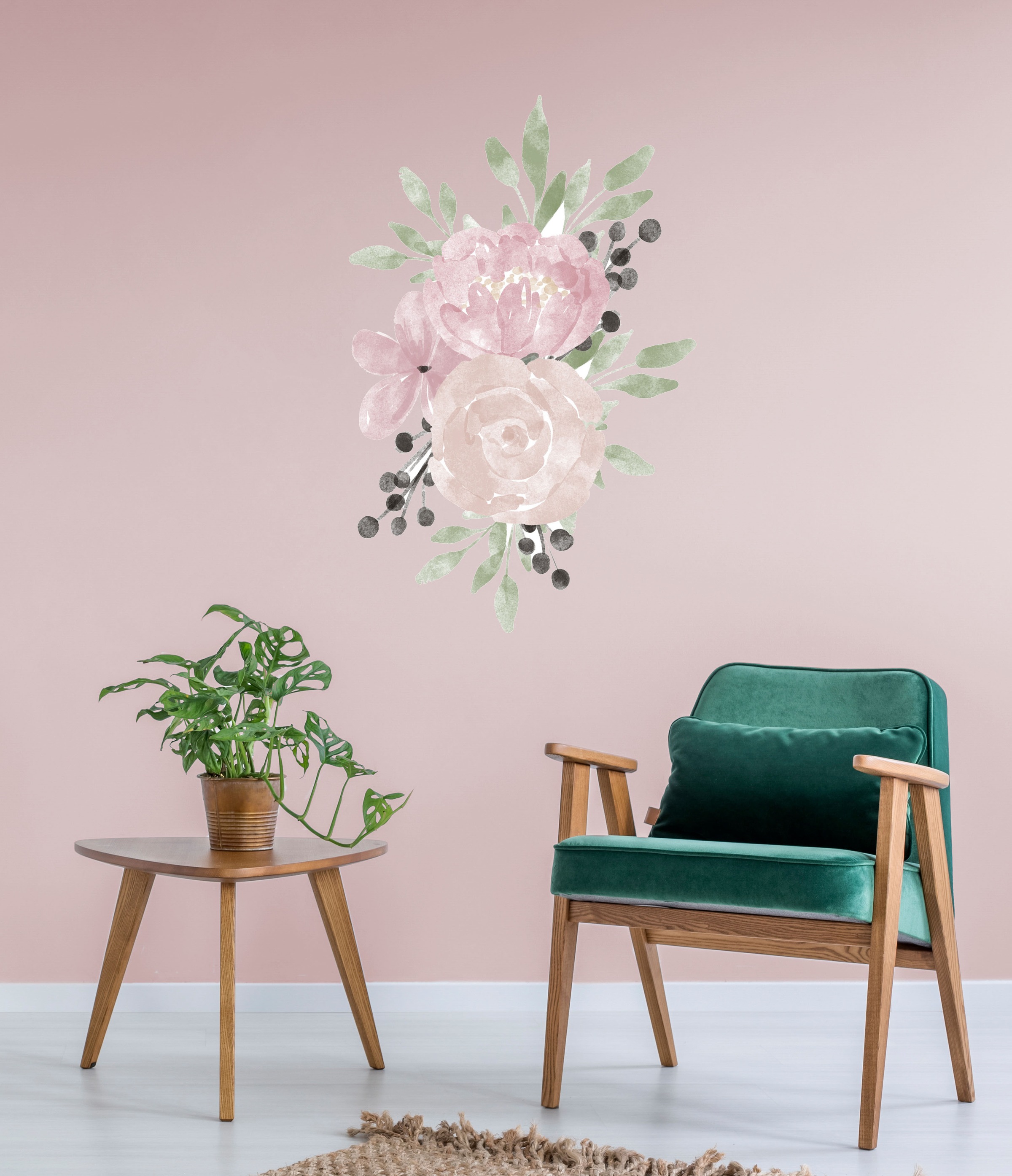 queence Wandtattoo »Ella« Wandbild, Sticker, rosa, Blume, Blüte, selbstklebend, Pastellfarben