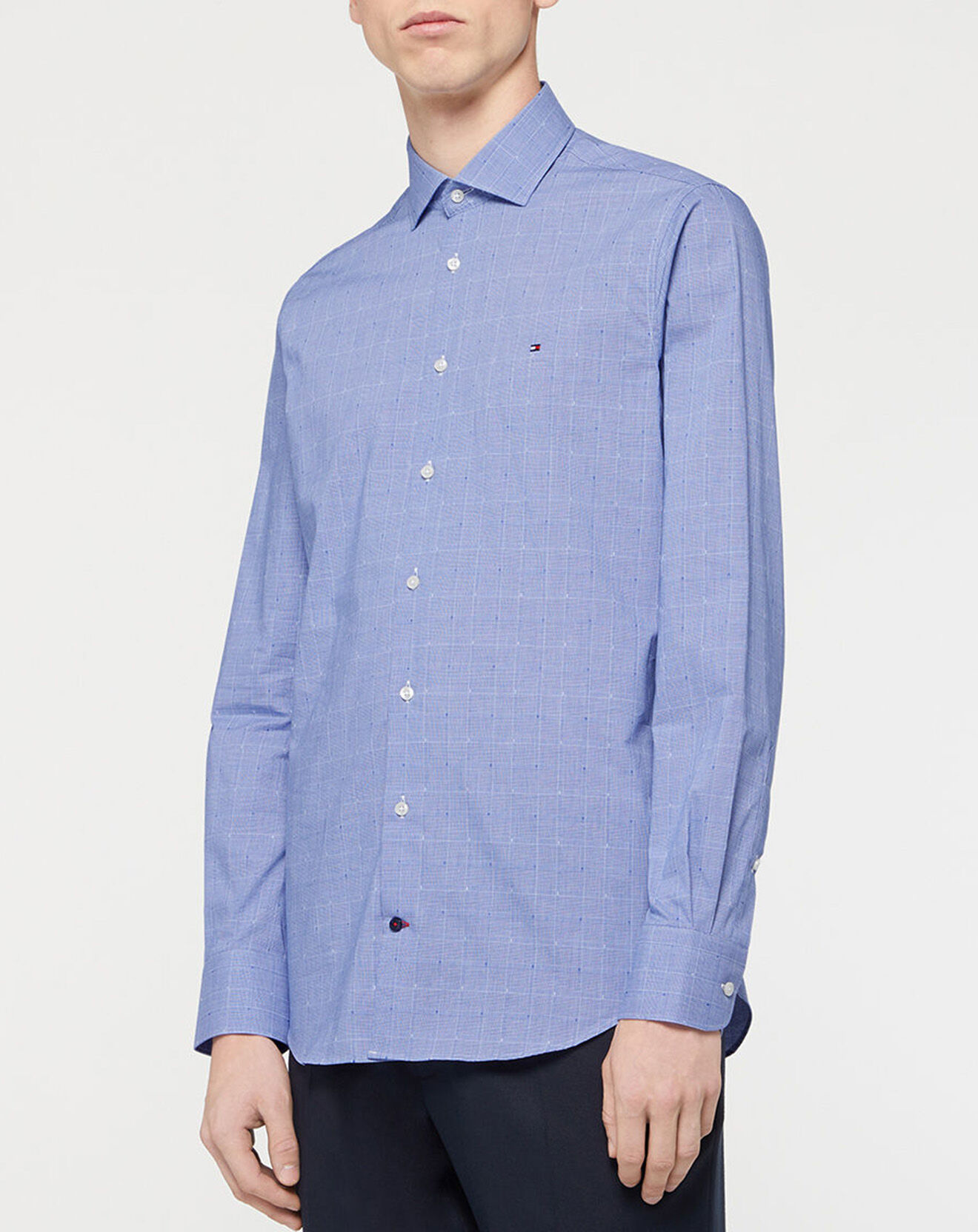 Tommy Hilfiger Chemise Slim Dobby Glen à carreaux bleue
