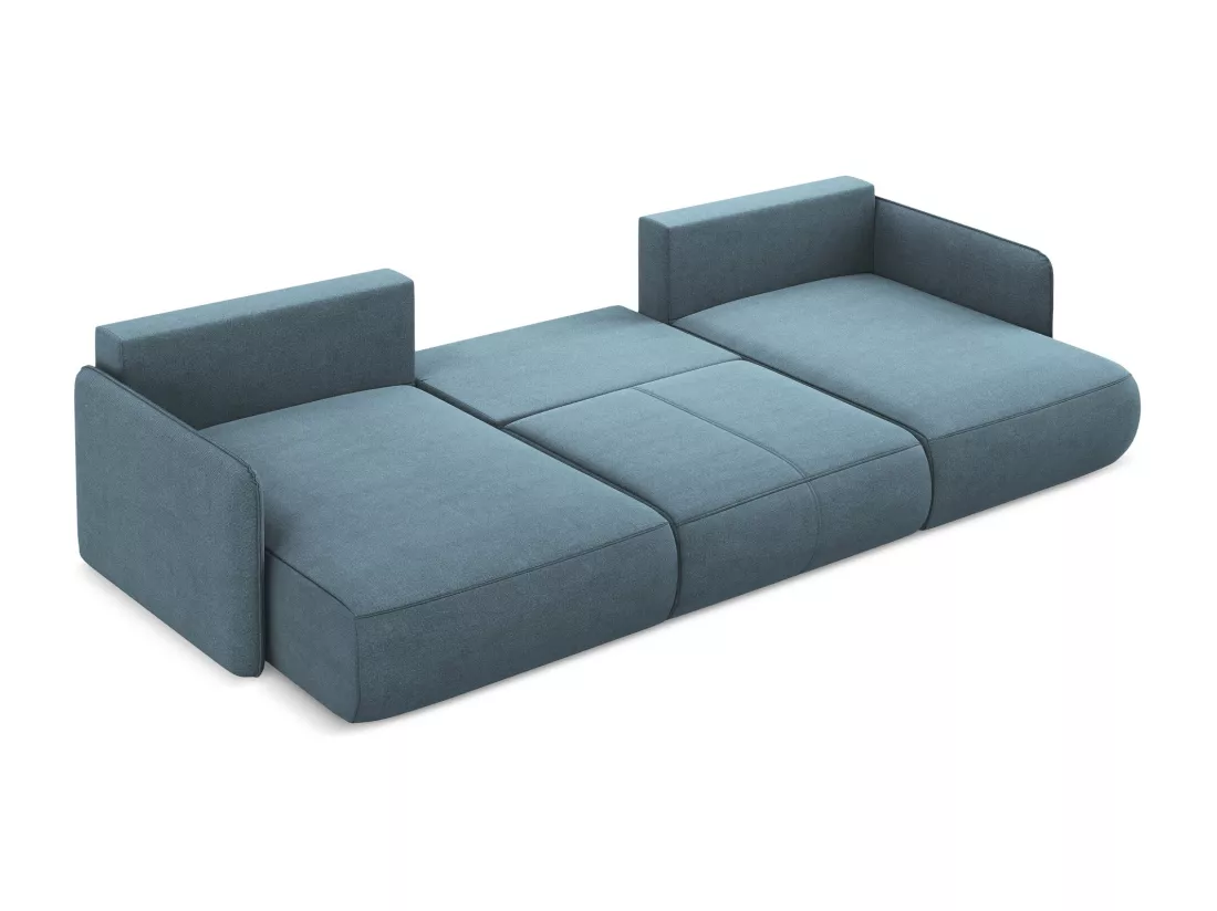 Canapé d'angle panoramique convertible en tissu texturé - bleu clair - NANEA
