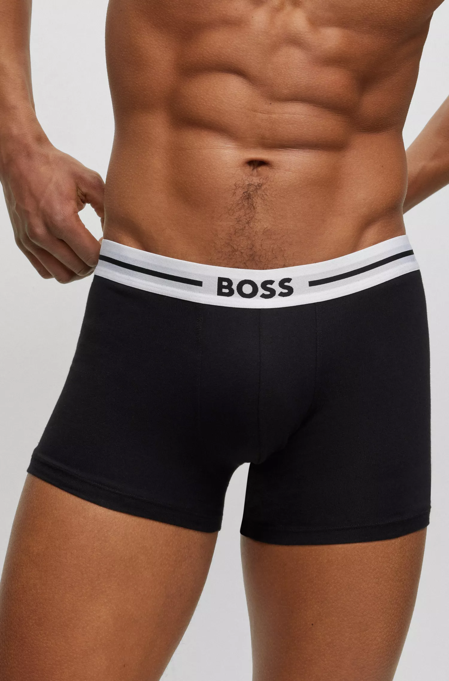 BOSS Black - Pacote com três cuecas boxer de algodão elástico com cós com logotipo.